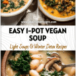 A bowl of Creamy Tuscan White Bean And Kale Soup with mushrooms and kale, a cozy Vegan White Bean Soup.
